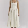 Isabeau Ivory Textured Satin Corset Midi Dress Isabeau Ivory Textured Satin Corset Midi Dress