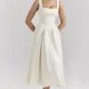 Isabeau Ivory Textured Satin Corset Midi Dress Isabeau Ivory Textured Satin Corset Midi Dress