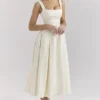 Isabeau Ivory Textured Satin Corset Midi Dress Isabeau Ivory Textured Satin Corset Midi Dress