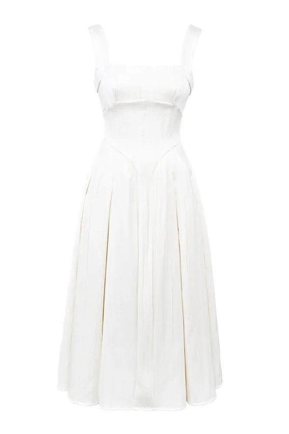 Isabeau Ivory Textured Satin Corset Midi Dress Isabeau Ivory Textured Satin Corset Midi Dress