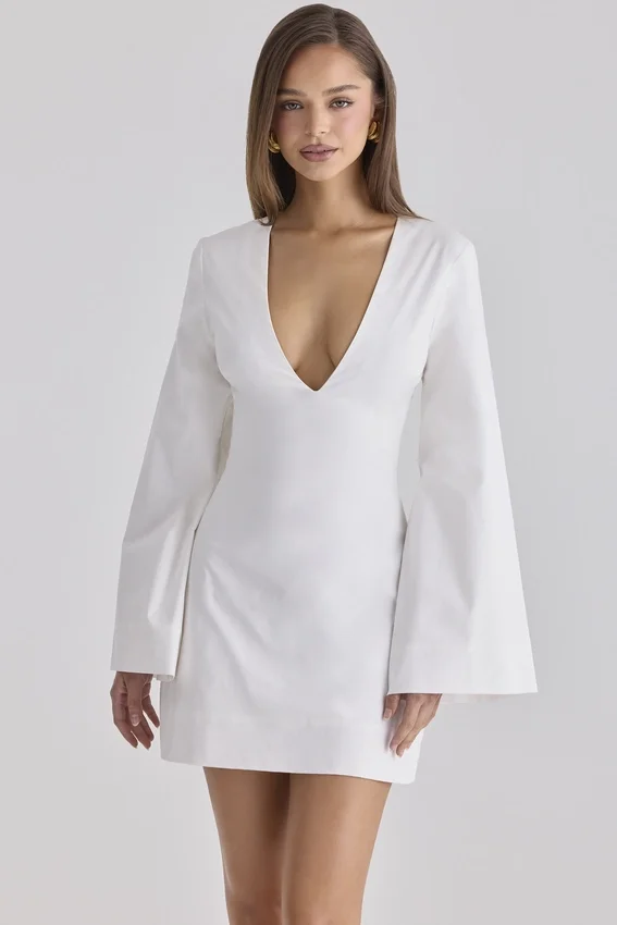 Isha White Bell Sleeve Cotton Mini Dress Isha White Bell Sleeve Cotton Mini Dress