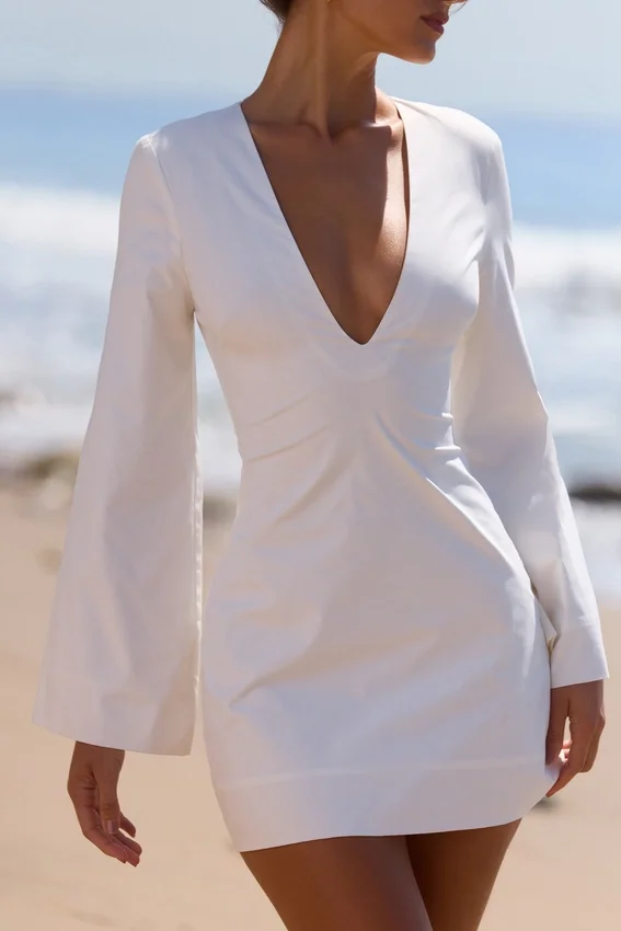 Isha White Bell Sleeve Cotton Mini Dress Isha White Bell Sleeve Cotton Mini Dress