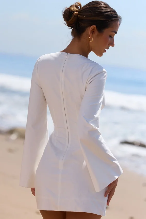 Isha White Bell Sleeve Cotton Mini Dress Isha White Bell Sleeve Cotton Mini Dress