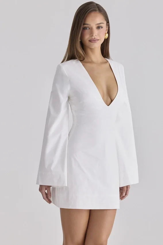 Isha White Bell Sleeve Cotton Mini Dress Isha White Bell Sleeve Cotton Mini Dress