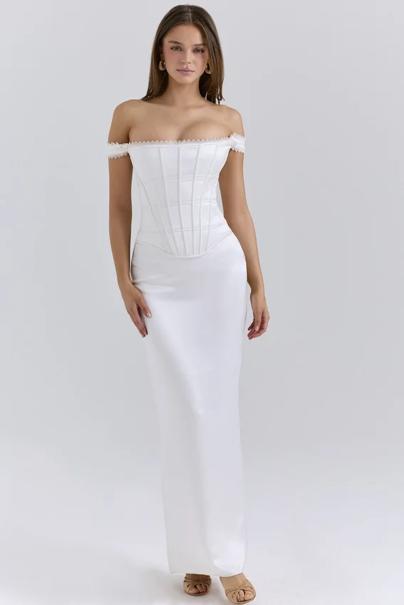 Isis Ivory Satin Corset Maxi Dress Isis Ivory Satin Corset Maxi Dress