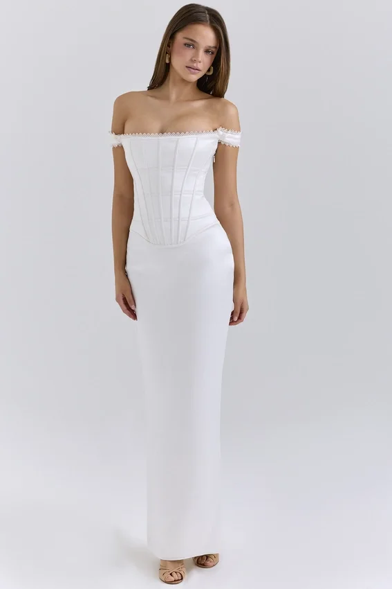 Isis Ivory Satin Corset Maxi Dress Isis Ivory Satin Corset Maxi Dress