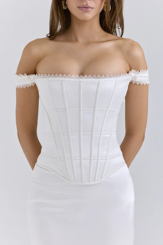 Isis Ivory Satin Corset Maxi Dress Isis Ivory Satin Corset Maxi Dress