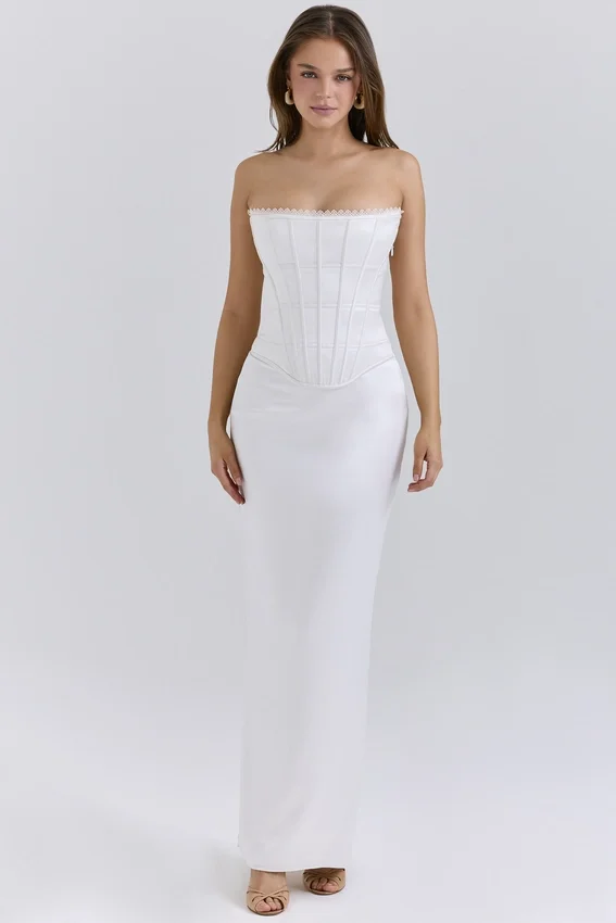 Isis Ivory Satin Corset Maxi Dress Isis Ivory Satin Corset Maxi Dress