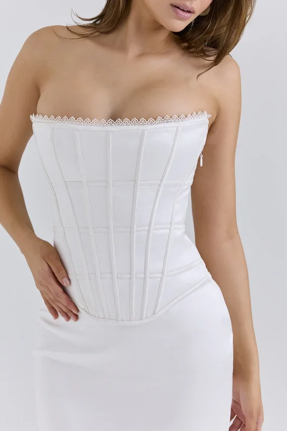 Isis Ivory Satin Corset Maxi Dress Isis Ivory Satin Corset Maxi Dress