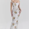 Isis Soft Blue Vintage Print Corset Maxi Dress Isis Soft Blue Vintage Print Corset Maxi Dress