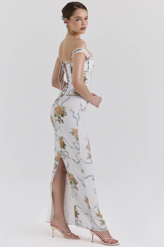 Isis Soft Blue Vintage Print Corset Maxi Dress Isis Soft Blue Vintage Print Corset Maxi Dress
