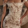 Isis Vintage Cream Floral Print Corset Maxi Dress Isis Vintage Cream Floral Print Corset Maxi Dress