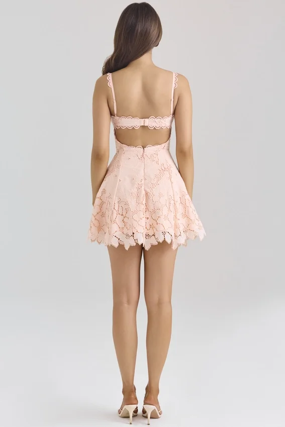 Isla Peach Scallop Lace Broderie Anglaise Mini Dress Isla Peach Scallop Lace Broderie Anglaise Mini Dress