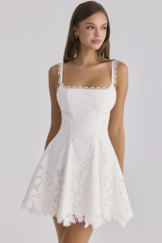 Isla White Custom Lace Broderie Anglaise Mini Dress Isla White Custom Lace Broderie Anglaise Mini Dress