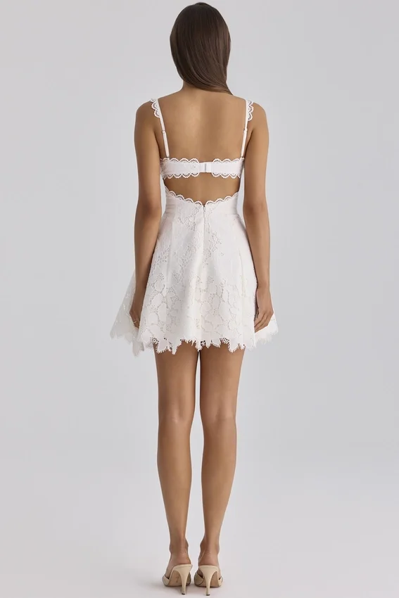 Isla White Custom Lace Broderie Anglaise Mini Dress Isla White Custom Lace Broderie Anglaise Mini Dress