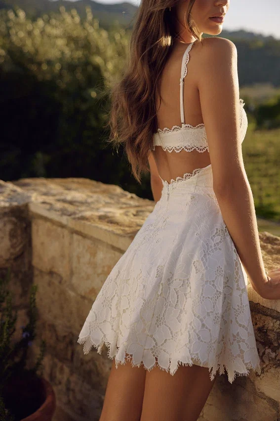 Isla White Custom Lace Broderie Anglaise Mini Dress Isla White Custom Lace Broderie Anglaise Mini Dress
