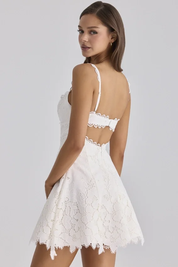 Isla White Custom Lace Broderie Anglaise Mini Dress Isla White Custom Lace Broderie Anglaise Mini Dress