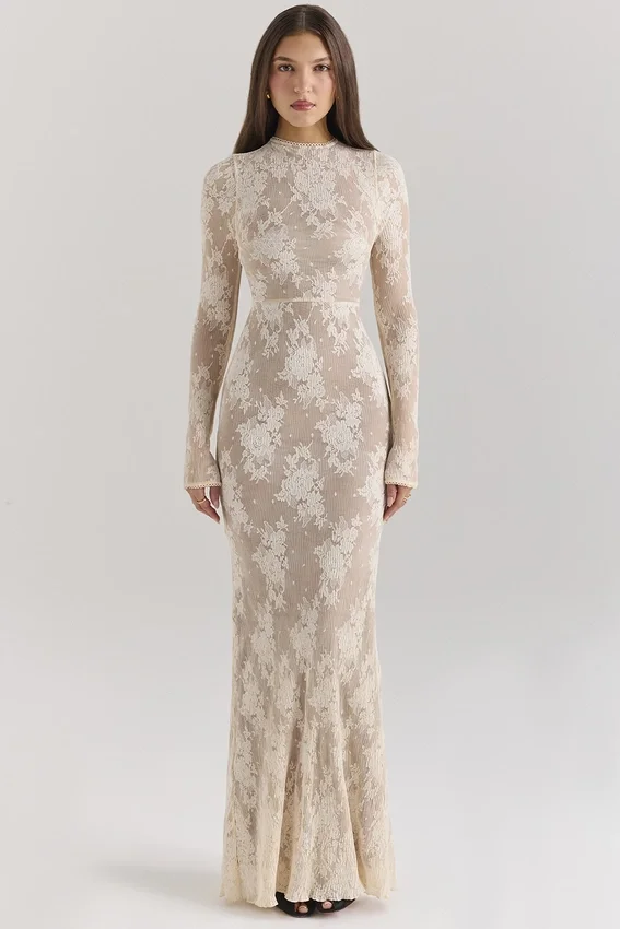 Isoline Peach Lace Maxi Dress Isoline Peach Lace Maxi Dress