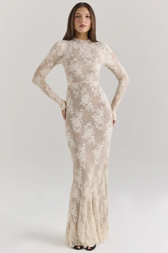Isoline Peach Lace Maxi Dress Isoline Peach Lace Maxi Dress
