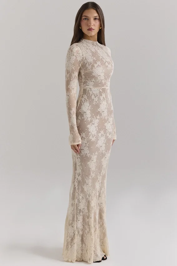 Isoline Peach Lace Maxi Dress Isoline Peach Lace Maxi Dress