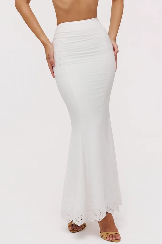 Isorella White Broderie Anglaise Cotton Maxi Skirt Isorella White Broderie Anglaise Cotton Maxi Skirt