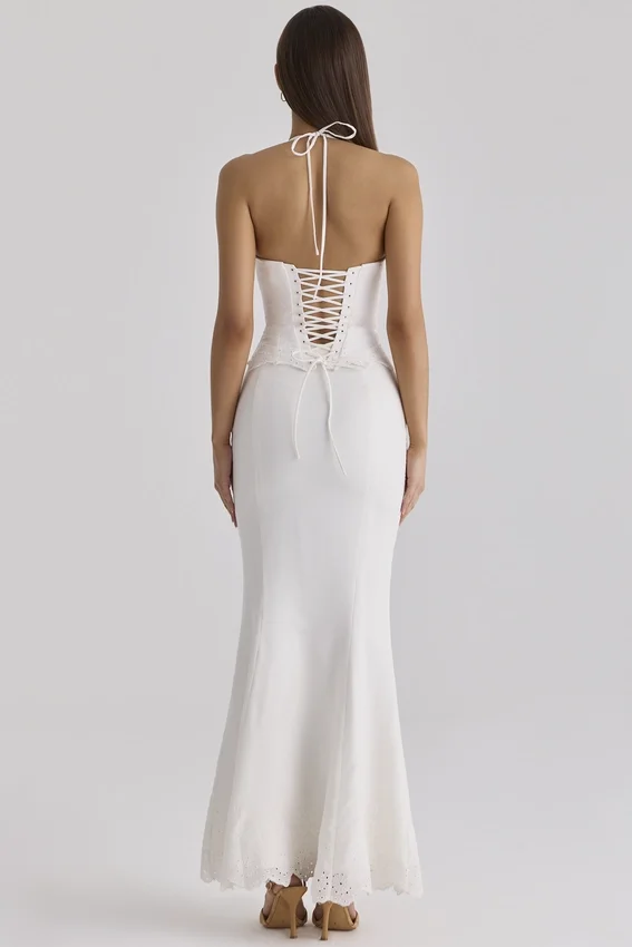Isorella White Broderie Anglaise Cotton Maxi Skirt Isorella White Broderie Anglaise Cotton Maxi Skirt