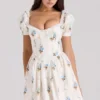 Issa Cream Floral Print Cotton Mini Dress Issa Cream Floral Print Cotton Mini Dress