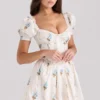Issa Cream Floral Print Cotton Mini Dress Issa Cream Floral Print Cotton Mini Dress