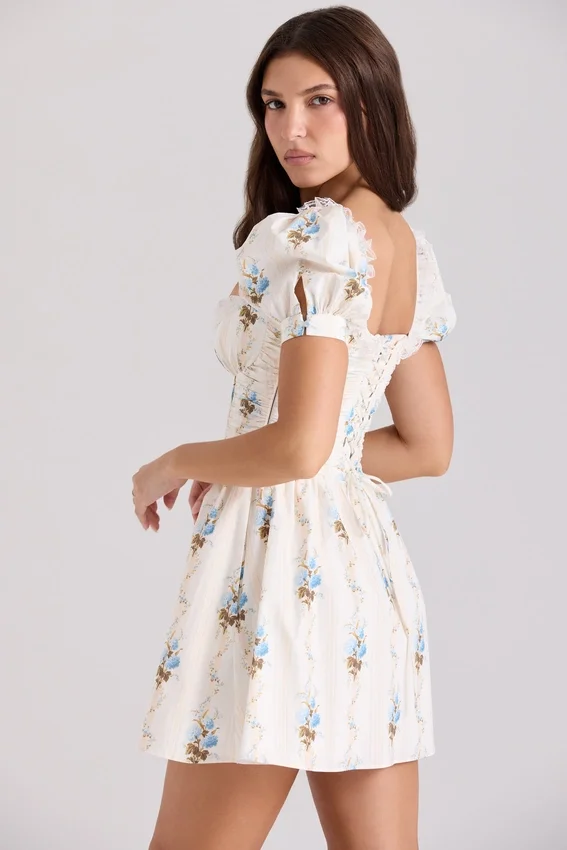 Issa Cream Floral Print Cotton Mini Dress Issa Cream Floral Print Cotton Mini Dress