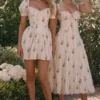 Rosalee Cream Floral Print Cotton Corset Midi Dress Rosalee Cream Floral Print Cotton Corset Midi Dress