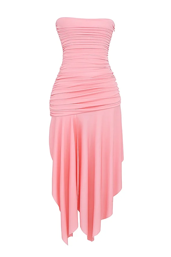 Ivana Apricot Gathered Asymmetric Dress Ivana Apricot Gathered Asymmetric Dress