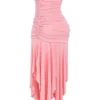 Ivana Apricot Gathered Asymmetric Dress Ivana Apricot Gathered Asymmetric Dress