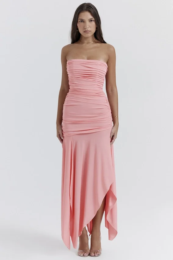 Ivana Apricot Gathered Asymmetric Dress Ivana Apricot Gathered Asymmetric Dress