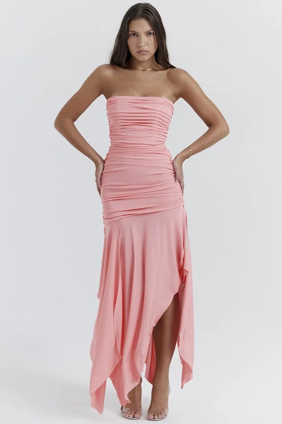 Ivana Apricot Gathered Asymmetric Dress Ivana Apricot Gathered Asymmetric Dress