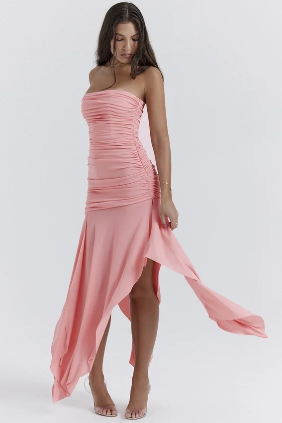 Ivana Apricot Gathered Asymmetric Dress Ivana Apricot Gathered Asymmetric Dress