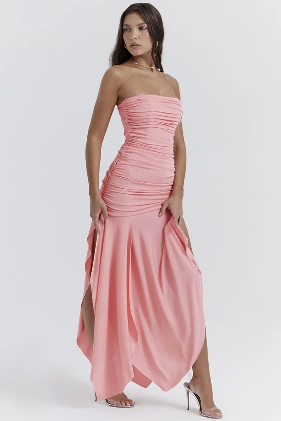 Ivana Apricot Gathered Asymmetric Dress Ivana Apricot Gathered Asymmetric Dress