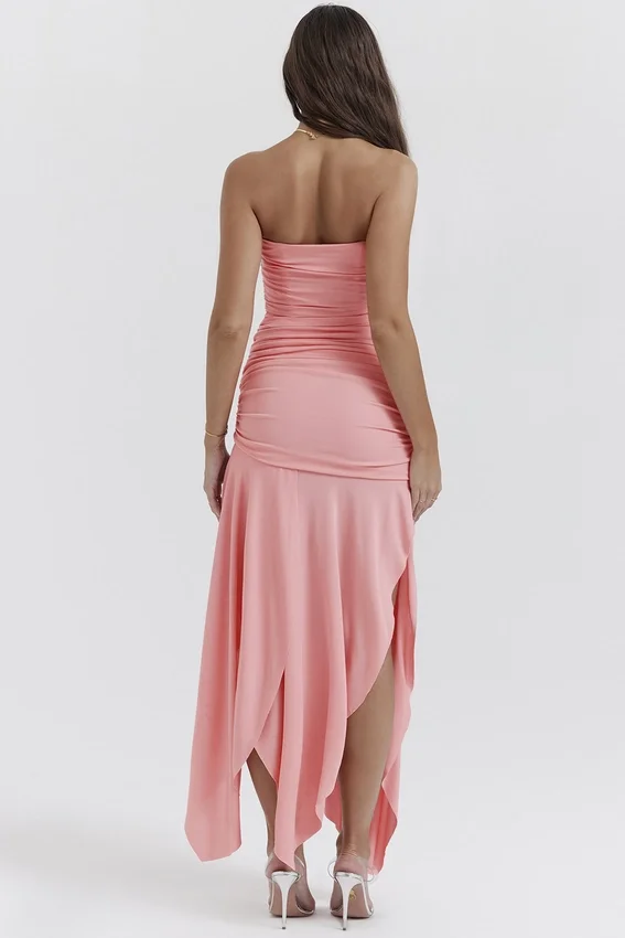 Ivana Apricot Gathered Asymmetric Dress Ivana Apricot Gathered Asymmetric Dress