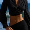 Ivara Black Long Sleeve Cropped Cotton Shirt