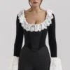 Jacinda Black Velvet Lace Trimmed Corset Top Jacinda Black Velvet Lace Trimmed Corset Top