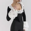 Jacinda Black Velvet Lace Trimmed Corset Top Jacinda Black Velvet Lace Trimmed Corset Top