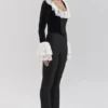Jacinda Black Velvet Lace Trimmed Corset Top Jacinda Black Velvet Lace Trimmed Corset Top