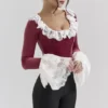Jacinda Cabernet Velvet Lace Trimmed Corset Top Jacinda Cabernet Velvet Lace Trimmed Corset Top