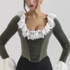 Jacinda Forest Green Velvet Lace Trimmed Corset Top Jacinda Forest Green Velvet Lace Trimmed Corset Top