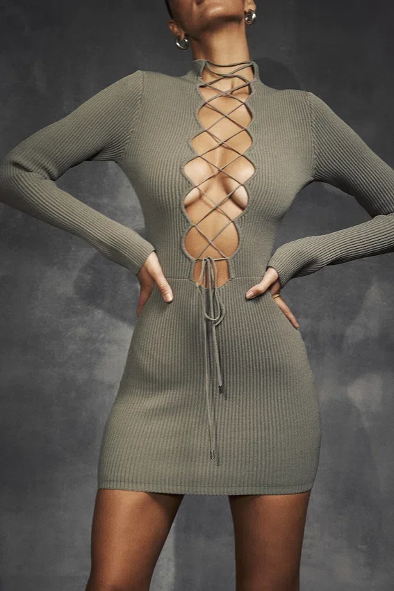 Jada Artichoke Knit Lace Up Dress Jada Artichoke Knit Lace Up Dress