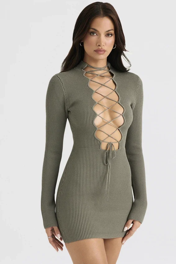 Jada Artichoke Knit Lace Up Dress Jada Artichoke Knit Lace Up Dress