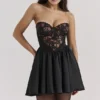 Jadore Black Lace and Satin Strapless Mini Dress Jadore Black Lace and Satin Strapless Mini Dress