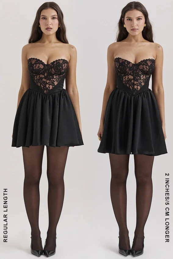 Jadore Black Lace and Satin Strapless Mini Dress Jadore Black Lace and Satin Strapless Mini Dress