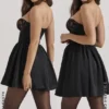 Jadore Black Lace and Satin Strapless Mini Dress Jadore Black Lace and Satin Strapless Mini Dress