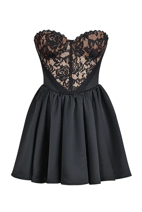Jadore Black Lace and Satin Strapless Mini Dress Jadore Black Lace and Satin Strapless Mini Dress