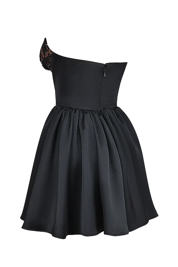 Jadore Black Lace and Satin Strapless Mini Dress Jadore Black Lace and Satin Strapless Mini Dress